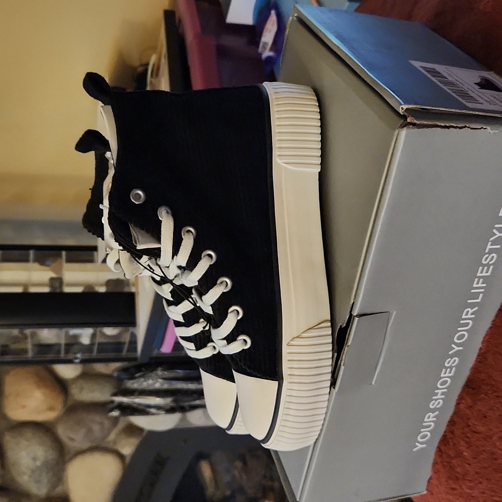 Pepstep Platform Black corduroy sneakers